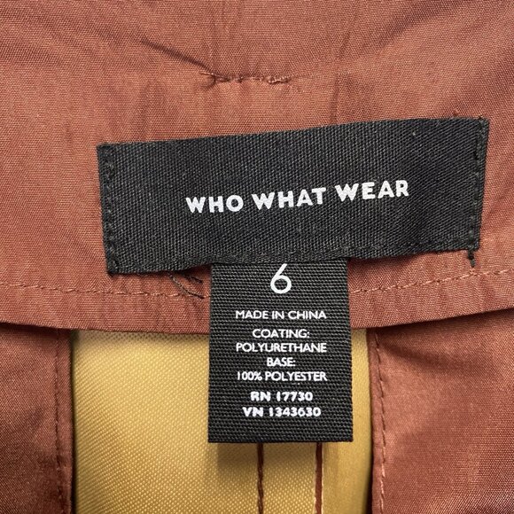 WHO WHAT WEAR Faux Leather High-Rise Straight Leg Trouser Pants Women Sz 6 Brown - Picture 4 of 14